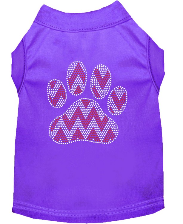 Candy Cane Chevron Paw Rhinestone Dog Shirt Purple Lg